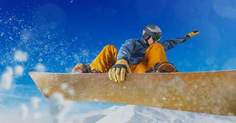 Snowboarder in action. Extreme winter sports.