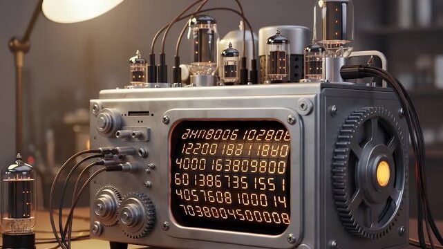 retro electronic lab instrument with digital display and dials