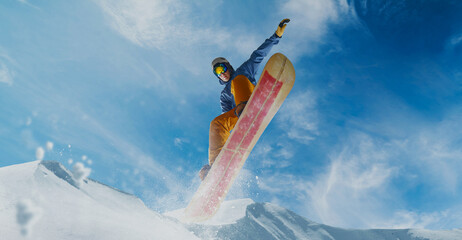 Snowboarder in action. Extreme winter sports.
