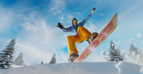 Snowboarder in action. Extreme winter sports.