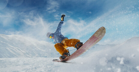 Snowboarder in action. Extreme winter sports.