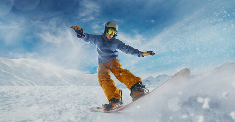 Snowboarder in action. Extreme winter sports.