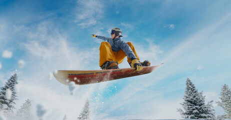 Snowboarder in action. Extreme winter sports.