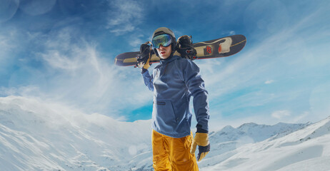 Snowboarder in action. Extreme winter sports.