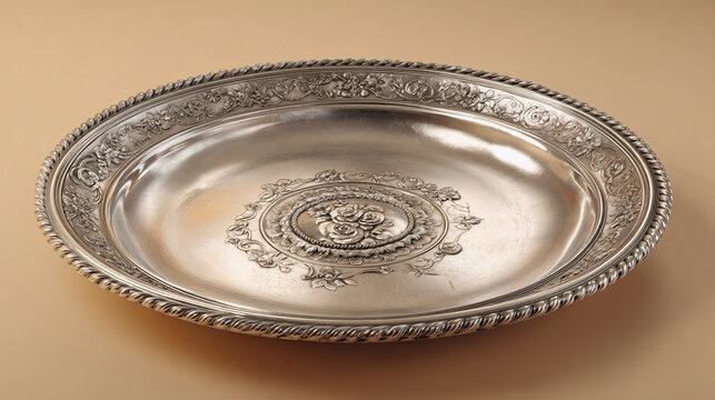 Classic silver dish, silver plate isolated on white, silver plate isolated, antique silver plate, old silver tray, antique silver tray