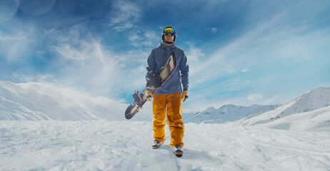 Snowboarder in action. Extreme winter sports.