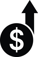 Obraz premium Black dollar sign coin with upward trending arrow growth