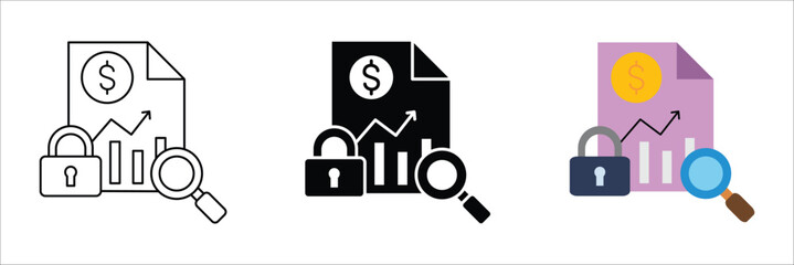 Fototapeta premium Comprehensive Icon for Secure Financial Data Analysis, Business Reporting, and Confidential Document Protection, symbolizing audit, privacy, and economic insights