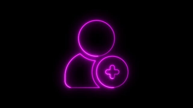 Glowing profile add user icon animation black background .add friend icon animation plus sign add member head face people man profile animated. neon icon of user in flat Secure login to user account.