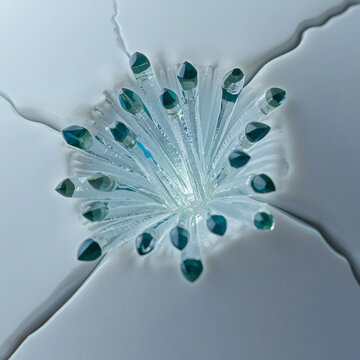 Extreme Macro of Translucent Crystal Root Structures Growing from a Smooth White Surface (generative ai)