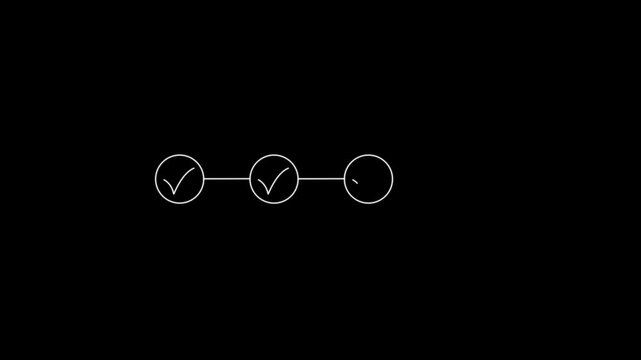 three step completion indicator with checkmarks animation ui.