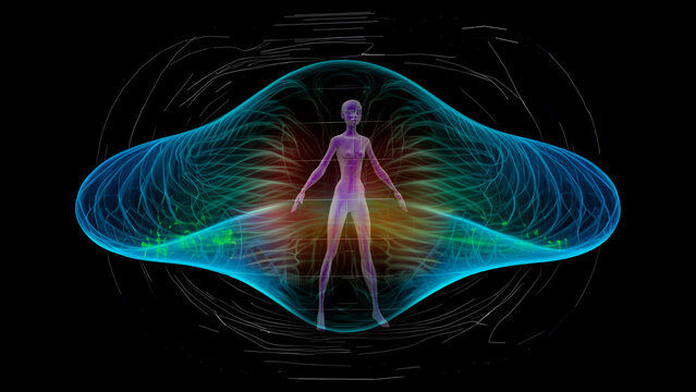 energy aura of man spiral flow of energy design print illustration