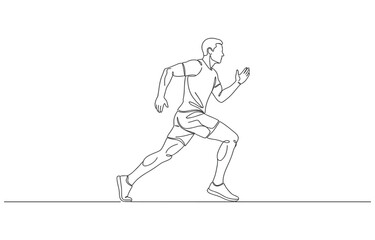 Obraz premium One continuous line drawing of young sporty runner man relax global running day on transparent background