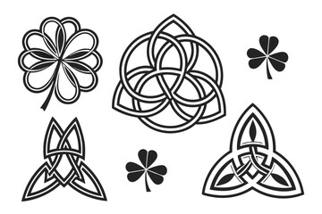 Ancient Celtic Clover Knot Silhouette Vector Graphic Isolated on White