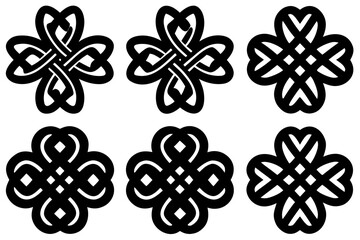 Traditional Celtic Clover Knot Silhouette Vector Icon Isolated on White