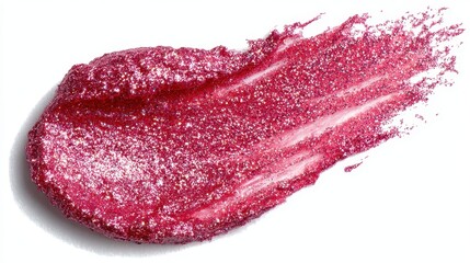 Fototapeta premium Glittering pink liquid flowing in a dynamic motion against a white background showcasing the texture and appeal of cosmetic products