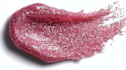 Fototapeta premium Glittering pink liquid flowing in a dynamic motion against a white background showcasing the texture and appeal of cosmetic products