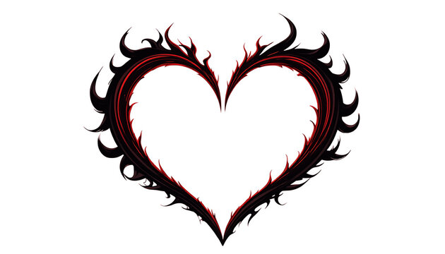 Gothic Tribal Heart Vector Silhouette with Red Accents and Sharp Flame Edges