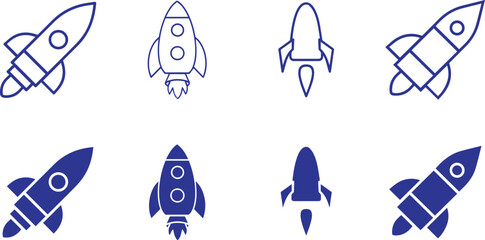 Rocket icon, simple line drawing,minimalist design, space travel symbol, retro futuristic, vector graphic, clean outlines, cartoon style © Icon Design 