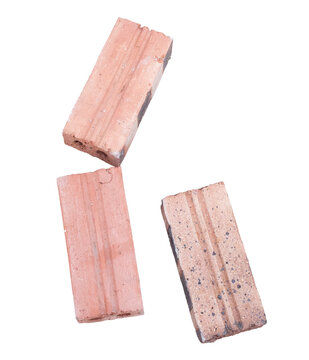 Heap of red brick isolated stock photo