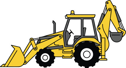 A bright yellow backhoe loader, an essential construction vehicle, depicted in a clear illustration.