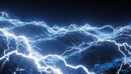 Abstract ocean of energy with dynamic blue lightning strikes