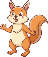 A charming cartoon squirrel cheerfully waves with an inviting and friendly gesture