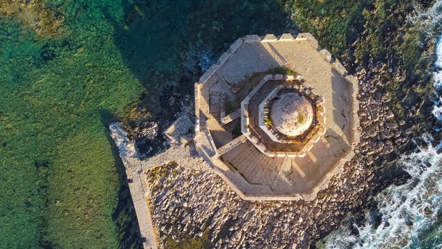 Methoni castle drone photo top down