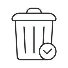 Trash bin approved icon in line design. waste bin, check mark, garbage, control on white background vector. Waste editable stroke icon