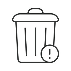 Trash bin warning icon in line design. waste bin, alert, caution, garbage on white background vector. Waste editable stroke icon