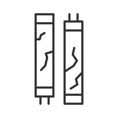 Broken fluorescent lamp icon in line design. broken lamp, ewaste, hazardous waste on white background vector. Electronic waste editable stroke icon