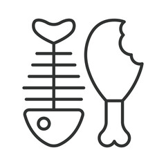 Food waste remains icon in line design. food waste, bones, leftovers, trash on white background vector. Food waste editable stroke icon