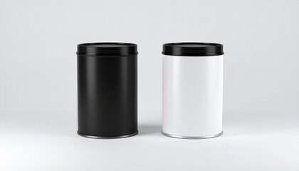 Black and White Aluminum Beverage Cans Side by Side on White Background