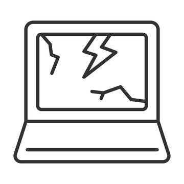 Broken laptop icon in line design. broken laptop, ewaste, recycle on white background vector. Electronic waste editable stroke icon