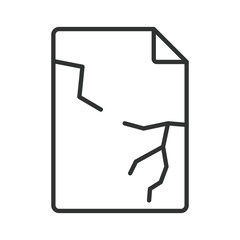 Cracked paper document icon in line design. damaged paper, waste, recycle on white background vector. Paper editable stroke icon