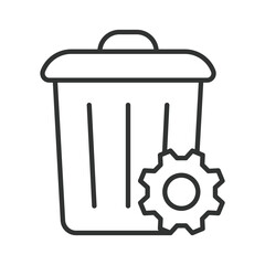 Trash bin settings icon in line design. waste management, trash bin, system on white background vector. Waste editable stroke icon