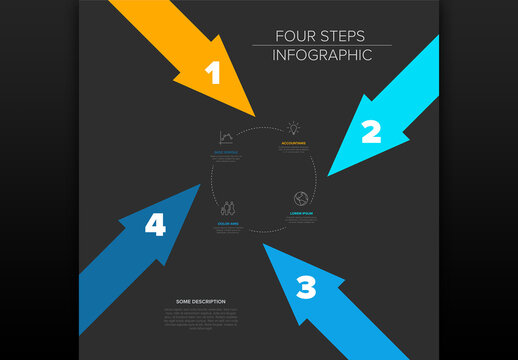 Four Steps Infographic With Colored Arrows on Dark Background