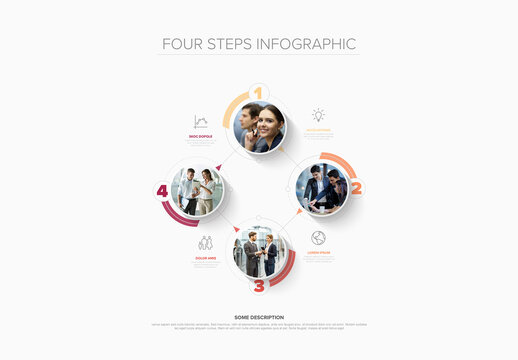 Business Four Steps Infographic Layout with Photo Placeholders