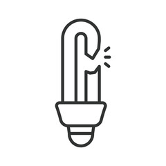 Broken energy lamp icon in line design. broken bulb, ewaste, lighting waste on white background vector. Electronic waste editable stroke icon