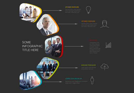 Modern Business Infographic Template with Icons and five images photo placeholders