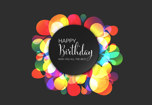 Colorful Happy Birthday Greeting Background with Abstract Vibrant Shapes
