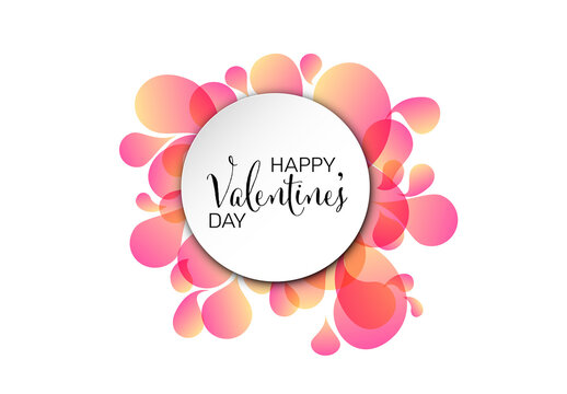 Happy Valentines Day Greeting Card with Abstract Pink Fluid Shapes