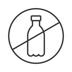 No plastic bottle icon in line design. plastic ban, waste reduction on white background vector. Eco editable stroke icon