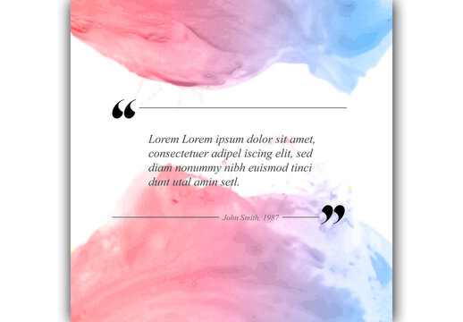 Abstract Watercolor Quote Box Template with Pink and Blue Swirls