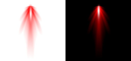 Intense red light beam shooting straight up with star effect on clear and black background © Ontime Rahela