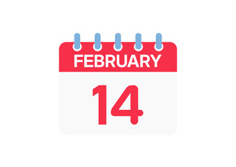 Calendar icon displaying February 14 with a clean flat design, symbolizing Valentine’s Day and romantic occasions.