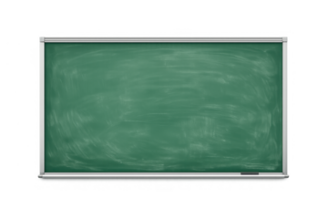 Green chalkboard with silver frame and chalk smudges, providing copy space for learning and education concepts