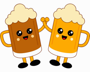 cartoon Clinking Beer Glasses Silhouette Vector Illustration for Festive Occasions