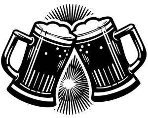 Cheers Beer Mugs Silhouette Vector Graphic Isolated on White