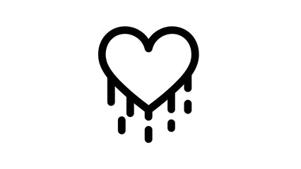 A black dripping heart symbol on a white background with a bold and emotive design